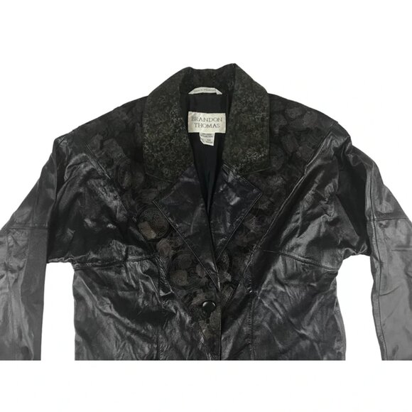 Brandon Thomas Overcoat Long Jacket Womens Black Leather Button Up Size Small - Picture 2 of 10